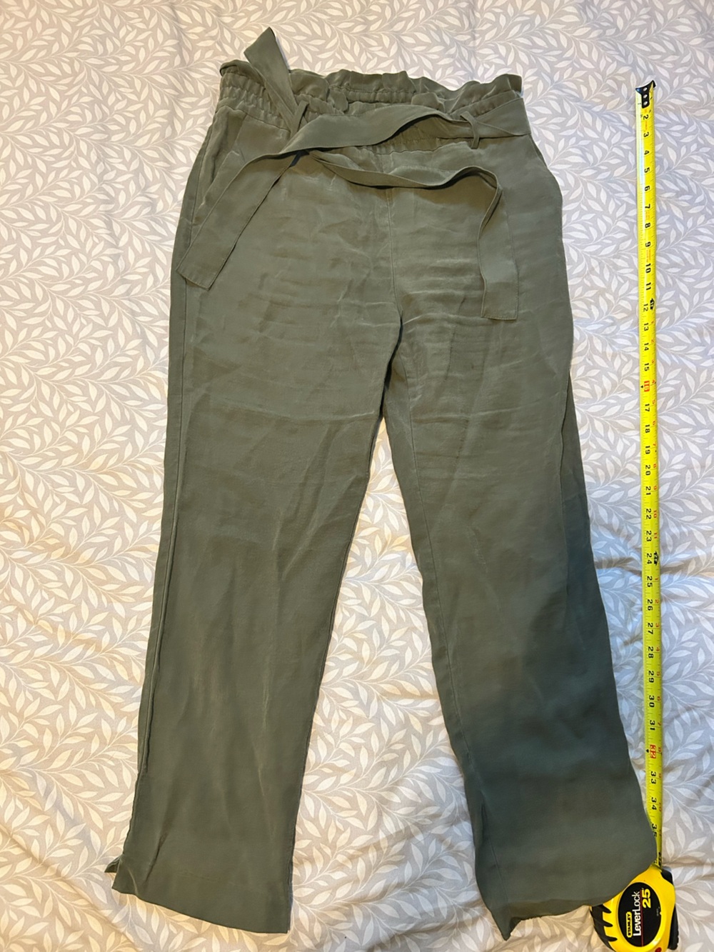 Zara Olive Green Wide-Leg Paperbag Waist Pants